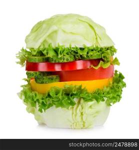 Vegan burger isolated on white background. Pure organic fresh vegetarian vegetable hamburger concept.
