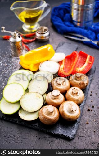 vegan food on board, mushrooms with vegetables