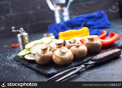 vegan food on board, mushrooms with vegetables