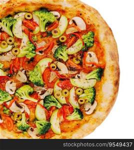 vegan pizza with broccoli, mushrooms and zucchini
