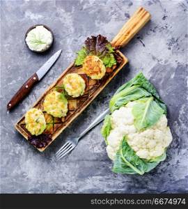Vegan vegetable cutlet. Healthy fried vegetable cutlets with cabbage.Vegetarian rissole