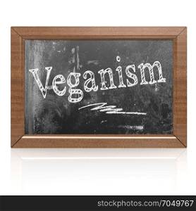 Veganism text written on blackboard, 3D rendering. Blank blackboard