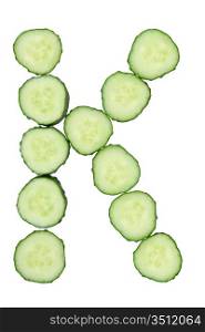 Vegetable Alphabet of chopped cucumber - letter K