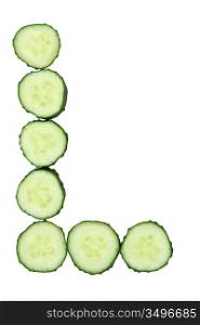 Vegetable Alphabet of chopped cucumber - letter L