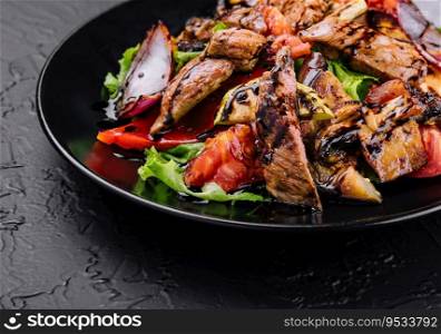 Vegetable and beef salad in a plate