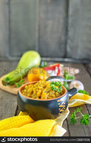vegetable caviar in bowl and on a table