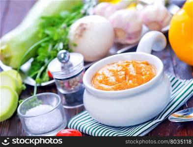 vegetable caviar in bowl and on a table