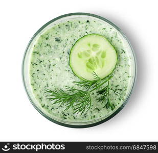 Vegetable cocktail. Cucumber smoothie close up on white background