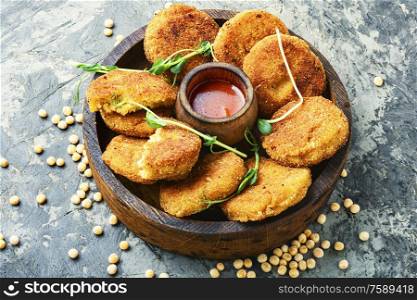 Vegetable diet cutlets made from green peas.Healthy nutrition.. Healthy vegetable cutlets