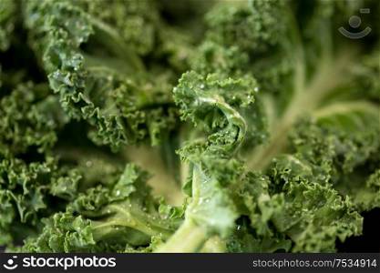 vegetable, food and culinary concept - close up of kale cabbage on table. close up of kale cabbage on table