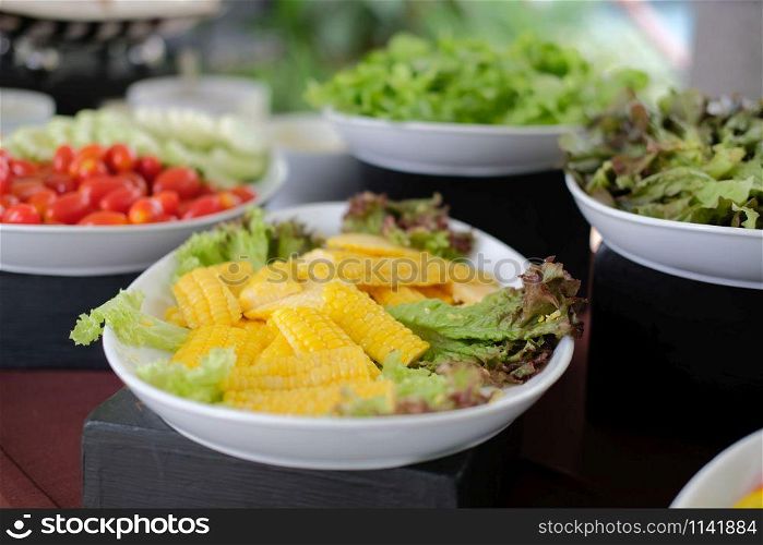 vegetable food buffet catering in restaurant hotel. eating dining in banquet event