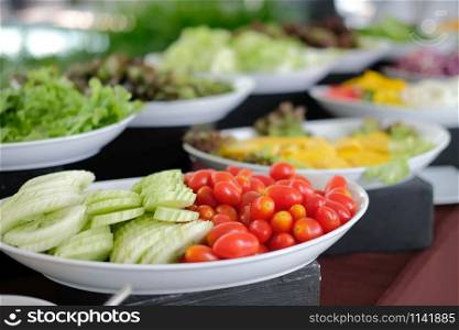 vegetable food buffet catering in restaurant hotel. eating dining in banquet event