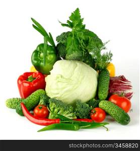 vegetable, freshness, vegetarian,big vegetarian pile isolated on white