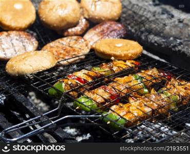 vegetable meat frying coal