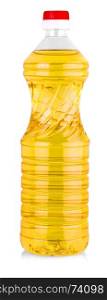 vegetable or sunflower oil in plastic bottle isolated with clipping path included