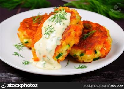 Vegetable pancakes with herb dip
