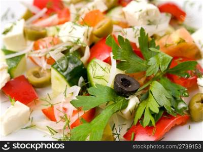 vegetable salad with sheep cheese pieces, macro