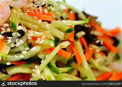 vegetable salad with shrimp and sesame. Chinese cuisine