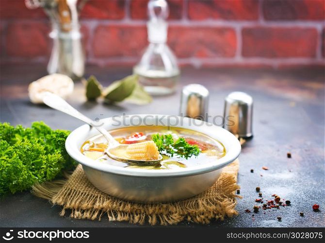 vegetable soup. Homemade chicken vegetable soup, stock photo