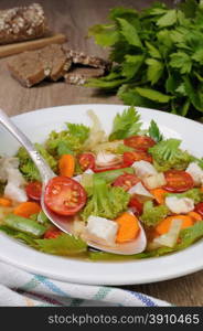 Vegetable soup with chicken, green beans, broccoli