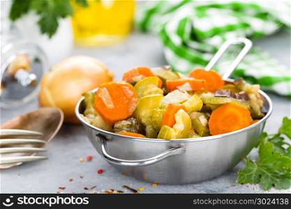 Vegetable stew. Baked vegetables. Vegetarian food