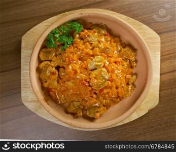 Vegetable stew with chicken giblets