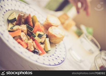 Vegetables and bread for dinner: Mediterranean food