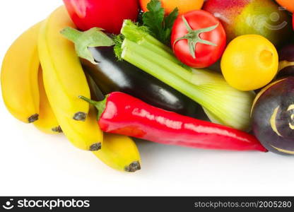 Vegetables and fruits isolated on a white background.