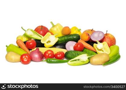 vegetables and fruits isolated on a white background