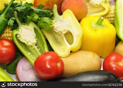 vegetables and fruits isolated on a white background