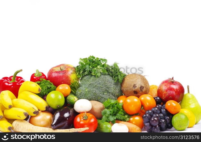 vegetables and fruits on white