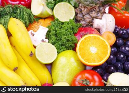 vegetables and fruits on white