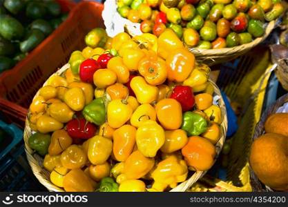 Vegetables at a market stall, San Juan Nuevo, Michoacan State, Mexico