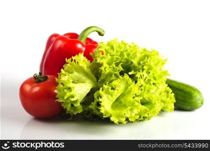 Vegetables in kitchen for salad, isolated on white
