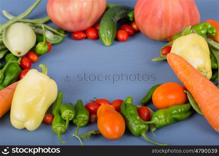 vegetables on a blue wooden surface