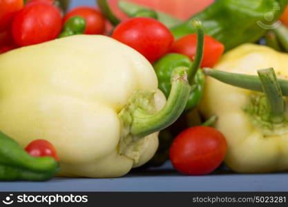 vegetables on a blue wooden surface