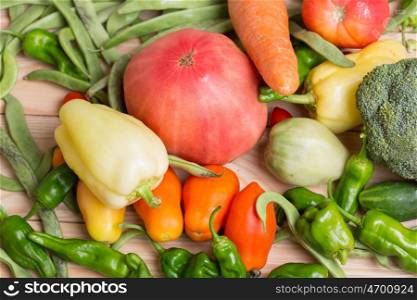 vegetables on a wooden surface