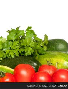 Vegetables on White Background - Tomatoes, Cucumbers, Zucchinis and Parsley