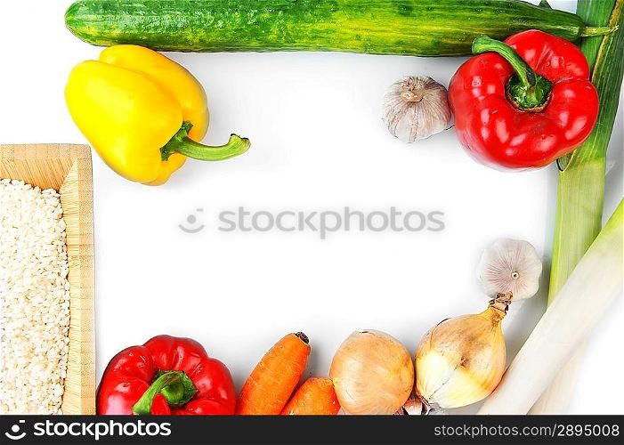 vegetables on white top view