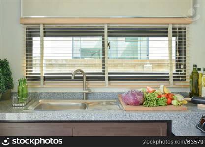 Vegetables on worktop in the kitchen