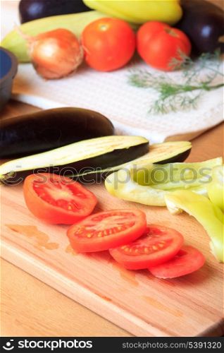 Vegetables prepared to cook on kitchen&rsquo;s table