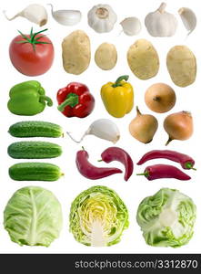 Vegetables set on white background (isolated).