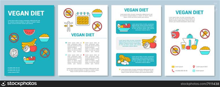 Vegetarian diet brochure template layout. Organic nutrition plan flyer, booklet, leaflet print design with linear illustrations. Vector page layouts for magazines, annual reports, advertising posters