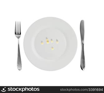 Vegetarian dish -millet. A crude product of the big size on an empty plate