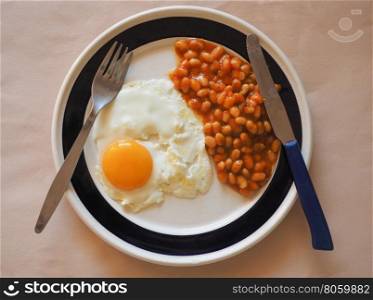 Vegetarian English breakfast. Vegetarian English breakfast with baked beans and fried egg