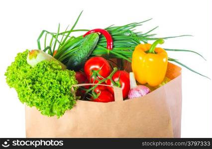 vegetarian food in a paper box on white background
