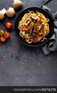 Vegetarian spaghetti bolognese with mushrooms and pepper
