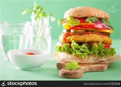 veggie chickpea and sweetcorn burger with pepper jalapeno onion