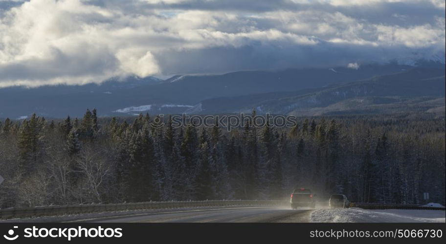 Vehicles moving on road, Redwood Meadows, Cowboy Trail, Priddis, Alberta, Canada