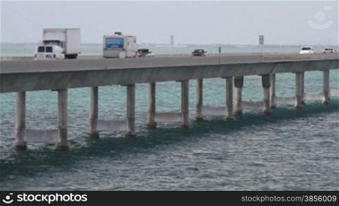 Vehicles passing over the overseas highway in the Keys